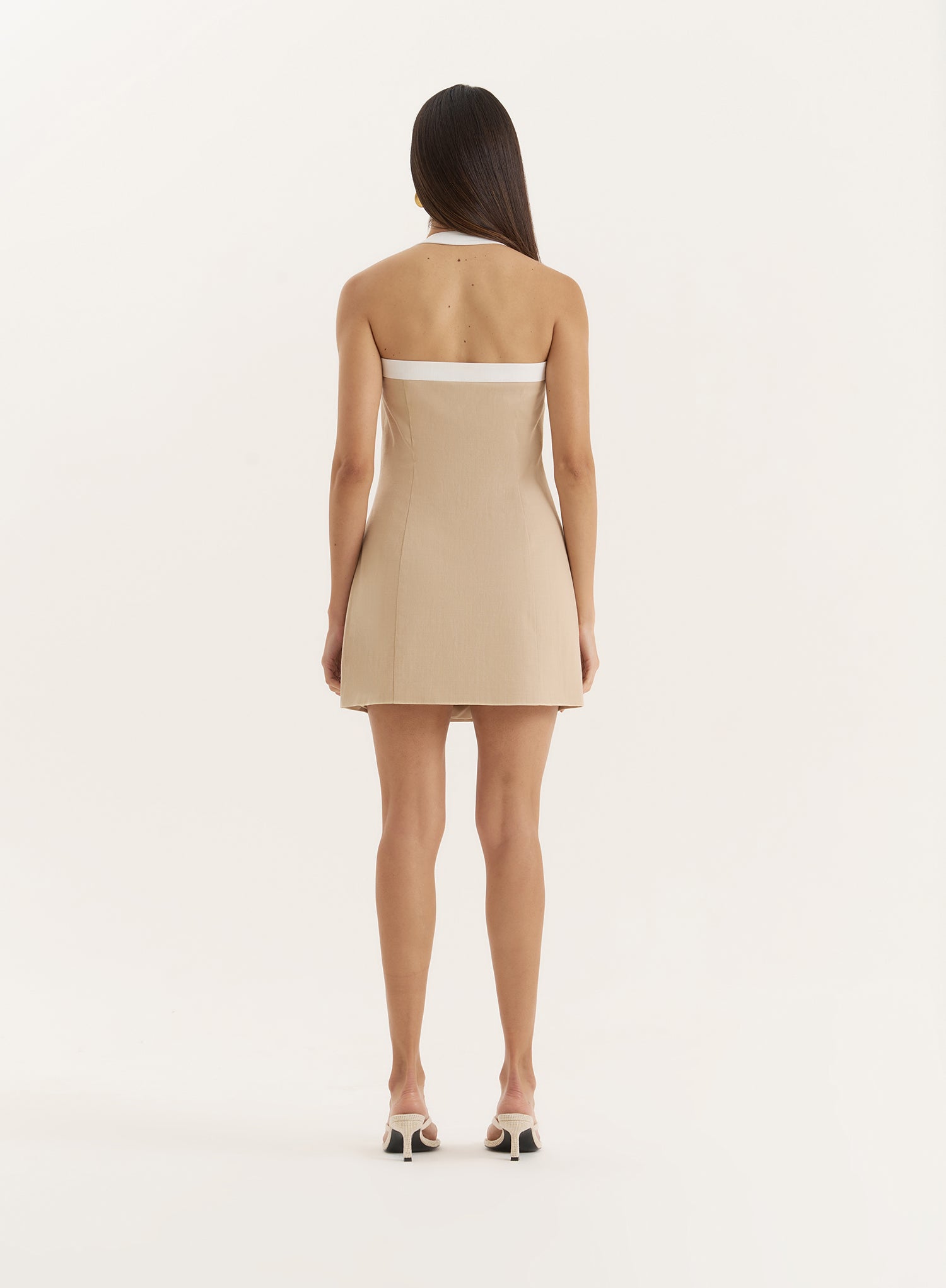 Beige Contrast Trim Mini Dress